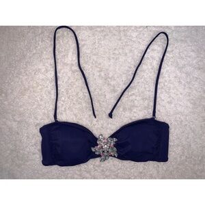 Navy Blue Silver Bedazzled Flower 2Way Bikini